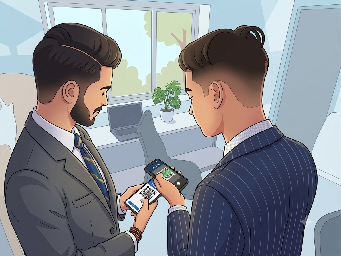 Men Scanning QR Code